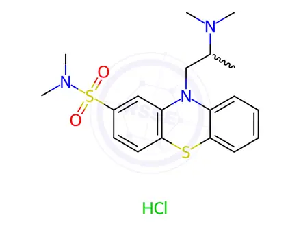 Chemical structure of 10-[2-(dimethylamino)propyl]-N,N-dimethyl-10H-phenothiazine-2-sulphonamide monohydrochloride