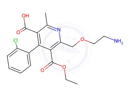 Chemical structure of 2-[(2-Aminoethoxy)methyl]-4-(2-chlorophenyl)-6-methyl-3,5-pyridinedicarboxylicacid 3-ethylester