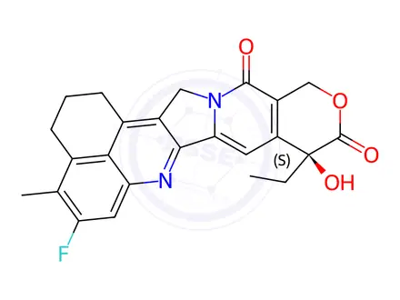 Chemical structure of (S)-9-Ethyl-5-fluoro-9-hydroxy-4-methyl-1,2,3,9,12,15-hexahydro-10H,13H-benzo[de]pyrano[3',4':6,7]indolizino[1,2-b]quinoline-10,13-dione