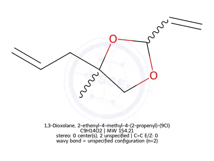 Chemical structure of 1,3-Dioxolane, 2-ethenyl-4-methyl-4-(2-propenyl)-(9CI)