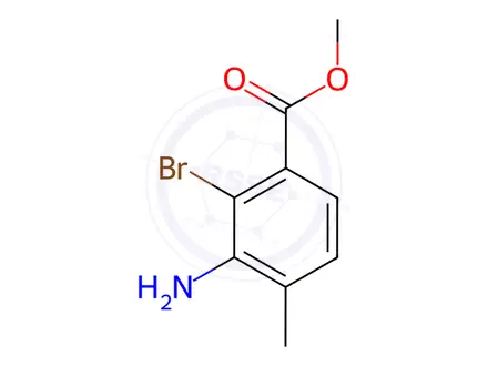 Chemical structure of Benzoic acid, 3-amino-2-bromo-4-methyl-, methyl ester