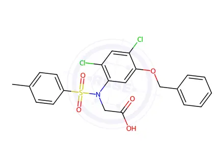 Chemical structure of 2-{5-(benzyloxy)-2,4-dichloro[(4-methylphenyl)sulfonyl]anilino}acetic acid