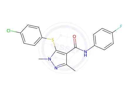 Chemical structure of 5-((4-Chlorophenyl)thio)-N-(4-fluorophenyl)-1,3-dimethyl-1H-pyrazole-4-carboxamide
