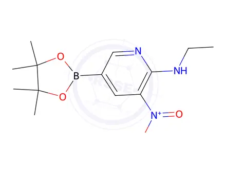Chemical structure of N-Ethyl-3-nitro-5-(tetramethyl-1,3,2-dioxaborolan-2-yl)pyridin-2-amine