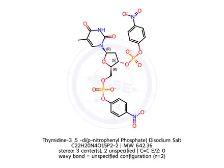 Chemical structure of Thymidine-3’,5’-di(p-nitrophenyl Phosphate) Disodium Salt