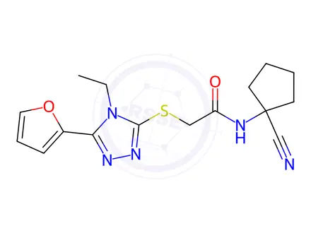 Chemical structure of N-(1-Cyanocyclopentyl)-2-((4-ethyl-5-(furan-2-yl)-4H-1,2,4-triazol-3-yl)thio)acetamide