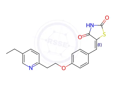 Chemical structure of (E)-5-(4-(2-(5-Ethylpyridin-2-yl)ethoxy)benzylidene)thiazolidine-2,4-dione