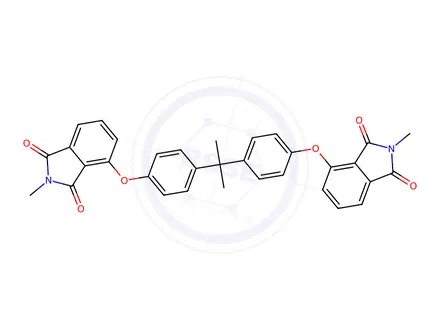 Chemical structure of 4,4'-((propane-2,2-diylbis(4,1-phenylene))bis(oxy))bis(2-methylisoindoline-1,3-dione)