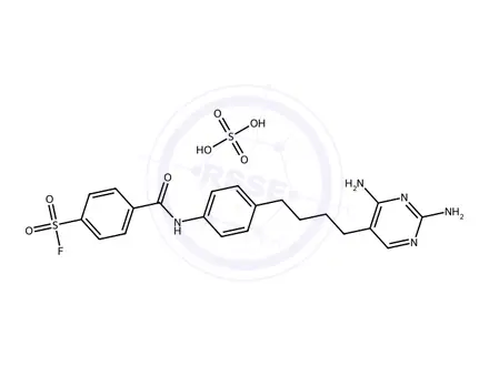 Chemical structure of 4-((4-(4-(2,4-Diaminopyrimidin-5-yl)butyl)phenyl)carbamoyl)benzene-1-sulfonyl fluoride sulfate