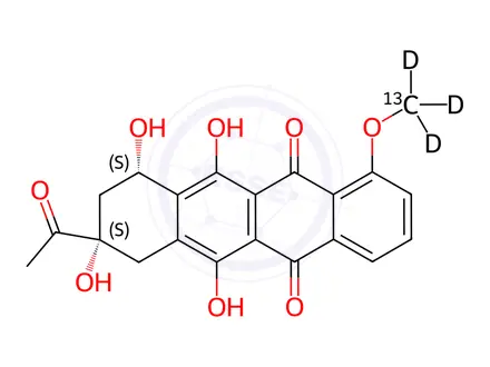 Chemical structure of Daunomycinone-13C,d3