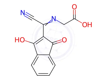 Chemical structure of 2-{[cyano(1,3-dioxo-1,3-dihydro-2H-inden-2-yliden)methyl]amino}acetic acid