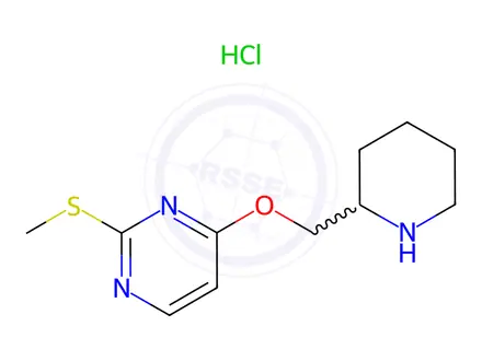 Chemical structure of 2-(Methylthio)-4-(piperidin-2-ylmethoxy)pyrimidine hydrochloride