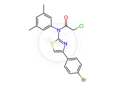 Chemical structure of N-[4-(4-bromophenyl)-1,3-thiazol-2-yl]-2-chloro-N-(3,5-dimethylphenyl)acetamide