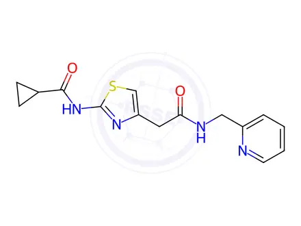 Chemical structure of N-(4-(2-Oxo-2-((pyridin-2-ylmethyl)amino)ethyl)thiazol-2-yl)cyclopropanecarboxamide
