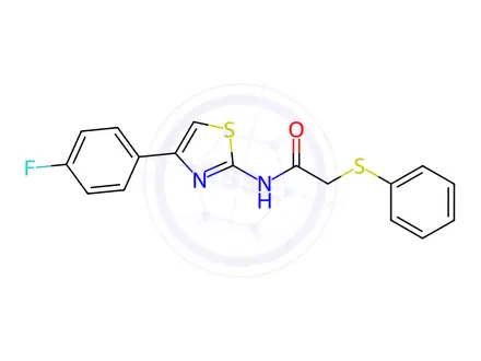 Chemical structure of N-(4-(4-fluorophenyl)thiazol-2-yl)-2-(phenylthio)acetamide