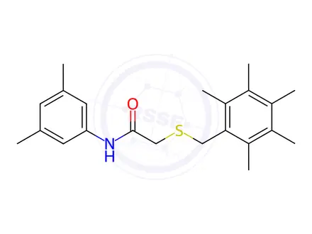 Chemical structure of N-(3,5-dimethylphenyl)-2-((2,3,4,5,6-pentamethylbenzyl)thio)acetamide