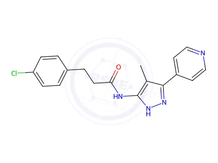 Chemical structure of 3-(4-chlorophenyl)-N-[4-methyl-3-(pyridin-4-yl)-1H-pyrazol-5-yl]propanamide