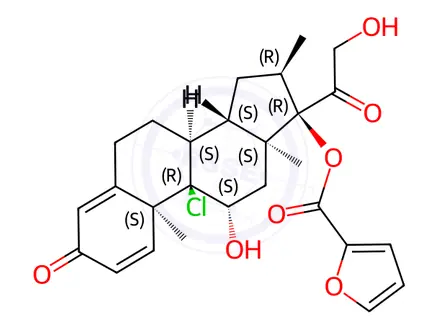 Chemical structure of 21-Hydroxy Deschloromometasone Furoate (Impurity)Mometasone Furoate Impurity H