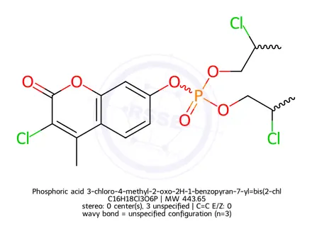 Chemical structure of Phosphoric acid 3-chloro-4-methyl-2-oxo-2H-1-benzopyran-7-yl=bis(2-chloropropyl) ester