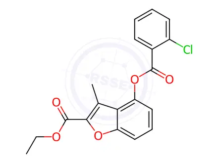 Chemical structure of Ethyl 4-((2-chlorobenzoyl)oxy)-3-methylbenzofuran-2-carboxylate