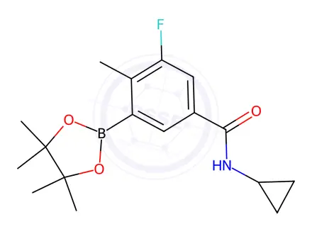 Chemical structure of N-Cyclopropyl-3-fluoro-4-methyl-5-(4,4,5,5-tetramethyl-1,3,2-dioxaborolan-2-yl)benzamide