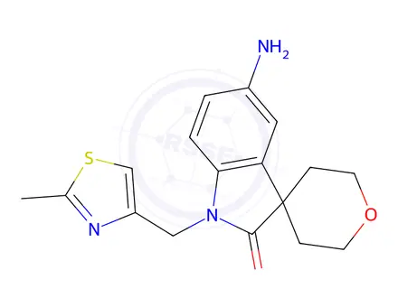 Chemical structure of 5-Amino-1-((2-methylthiazol-4-yl)methyl)-2',3',5',6'-tetrahydrospiro[indoline-3,4'-pyran]-2-one
