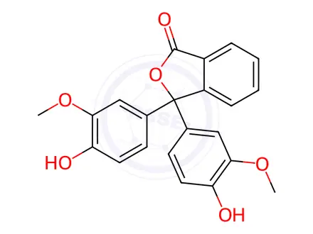 Chemical structure of 1(3H)-Isobenzofuranone,3,3-bis(4-hydroxy-3-methoxyphenyl)-