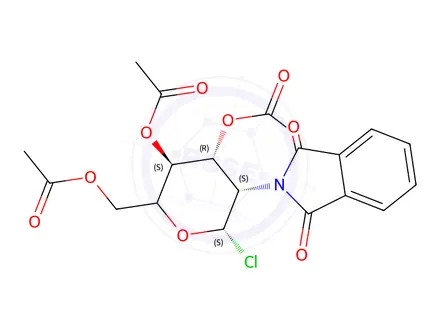 Chemical structure of 3-4-6-Tri-O-acetyl-2-deoxy-2-phthalimido-β-D-glucopyranosyl chloride