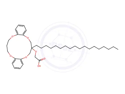 Chemical structure of 2-((7-Octadecyl-7,8,16,17-tetrahydro-6H,15H-dibenzo[b,i][1,4,8,11]tetraoxacyclotetradecin-7-yl)oxy)acetic Acid