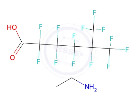 Chemical structure of 2,2,3,3,4,4,5,6,6,6-decafluoro-5-(trifluoromethyl)hexanoic acid, compound with ethylamine (1:1)