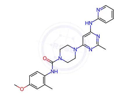 Chemical structure of N-(4-Methoxy-2-methylphenyl)-4-(2-methyl-6-(pyridin-2-ylamino)pyrimidin-4-yl)piperazine-1-carboxamide