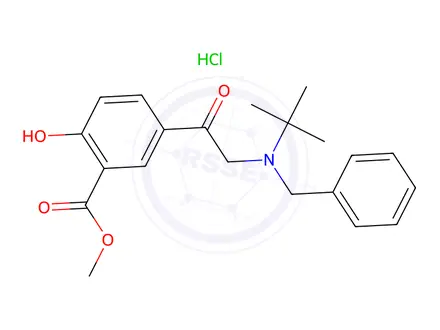 Chemical structure of Methyl5-[2-[benzyl(<I>tert</I>-butyl)amino]acetyl]-2-hydroxybenzoate hydrochloride
