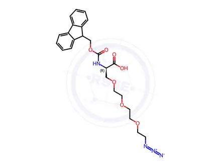 Chemical structure of N-(((9H-fluoren-9-yl)methoxy)carbonyl)-O-(2-(2-(2-azidoethoxy)ethoxy)ethyl)-D-serine