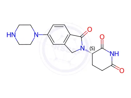 Chemical structure of (S)-3-(1-oxo-5-(piperazin-1-yl)isoindolin-2-yl)piperidine-2,6-dione