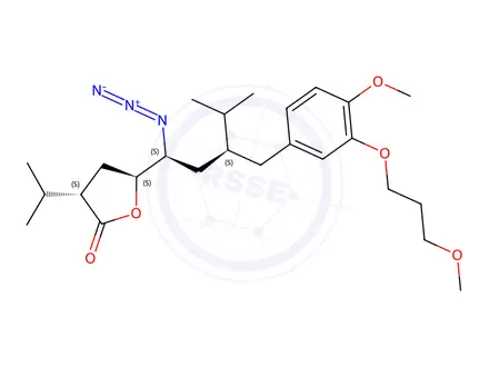 Chemical structure of 5(S)-[1(S)-Azido-3(S)-[4-methoxy-3-(3-methoxypropoxy)benzyl]-4-methylpentyl]-3(S)-isopropyldihydrofuran-2-one