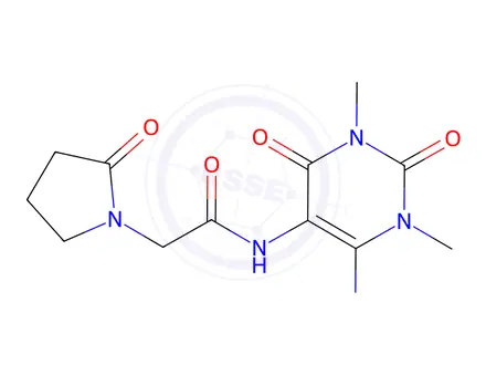 Chemical structure of 1-Pyrrolidineacetamide, N-(4-amino-1,2,3,6-tetrahydro-1,3-dimethyl-2,6-dioxo-5-pyrimidinyl)-2-oxo-(9CI)