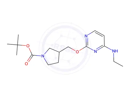 Chemical structure of 3-(4-EthylaMino-pyriMidin-2-yloxyMethyl)-pyrrolidine-1-carboxylic acid tert-butyl ester