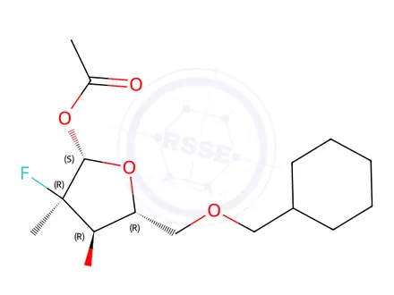 Chemical structure of [(2S,3R,4R,5R)-5-(benzyloxymethyl)-4-[tert-butyl(dimethyl)silyl]oxy-3-fluoro-3-methyl-tetrahydrofuran-2-yl] acetate