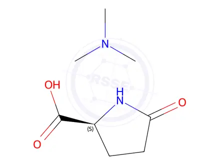 Chemical structure of 5-oxo-L-proline, compound with trimethylamine (1:1)