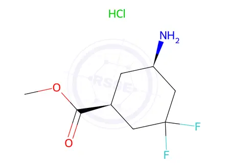 Chemical structure of Methyl (1S,5R)-5-amino-3,3-difluorocyclohexane-1-carboxylate hydrochloride