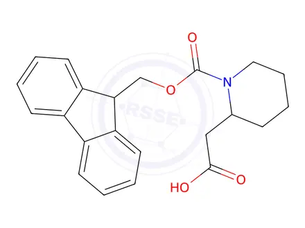 Chemical structure of 2-(1-(((9H-fluoren-9-yl)methoxy)carbonyl)piperidin-2-yl)acetic acid