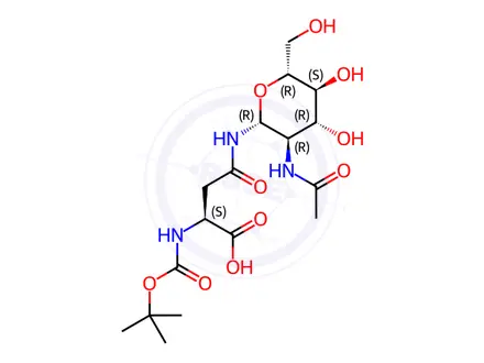 Chemical structure of N-omega-(2-Acetamido-2-deoxy-b-D-glucopyranosyl)-N-a-Boc-L-asparagine