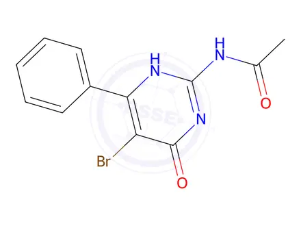 Chemical structure of N-(5-Bromo-6-oxo-4-phenyl-1,6-dihydropyrimidin-2-yl)acetamide