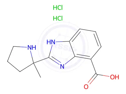 Chemical structure of (R)-2-(2-Methyl-2-pyrrolidinyl)-1H-benzimidazole-4-carboxylic Acid Dihydrochloride