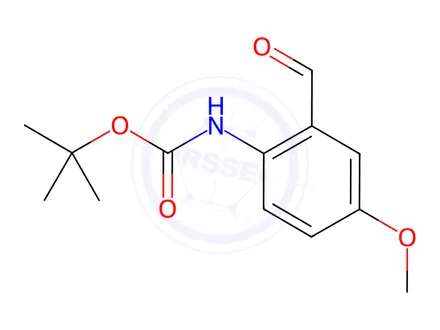 Chemical structure of Carbamic acid, N-(2-formyl-4-methoxyphenyl)-, 1,1-dimethylethyl ester