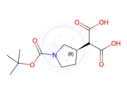 Chemical structure of (R)-2-(1-(tert-butoxycarbonyl)pyrrolidin-3-yl)malonic acid