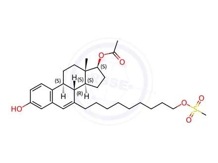 Chemical structure of (8R,9S,13S,14S,17S)-3-Hydroxy-13-methyl-7-(9-((methylsulfonyl)oxy)nonyl)-8,9,12,13,14,15,16,17-octahydro-11H-cyclopenta[a]phenanthren-17-yl acetate