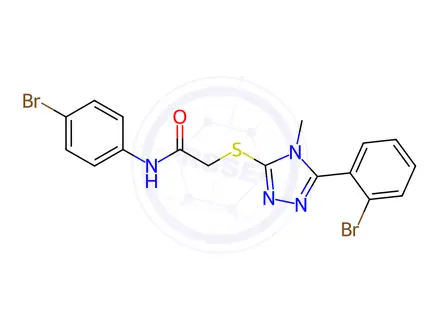 Chemical structure of N-(4-bromophenyl)-2-((5-(2-bromophenyl)-4-methyl-4H-1,2,4-triazol-3-yl)thio)acetamide