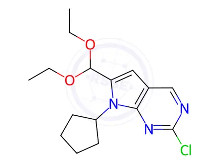 Chemical structure of 2-Chloro-7-cyclopentyl-6-diethoxymethyl-7H-pyrrolo[2,3-d]pyrimidine