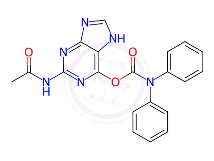 Chemical structure of 2-Acetamido-9H-purin-6-yl diphenylcarbamate